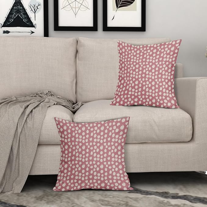 Sweetshow Pink Cream Dots Pillow Covers 18x18 Set of 2 Boho Design Polka Dot Throw Pillows Modern Trendy Print Outdoor Decorative Pillowcase Square Linen Cushion Cases Decor for Sofa Couch Bed