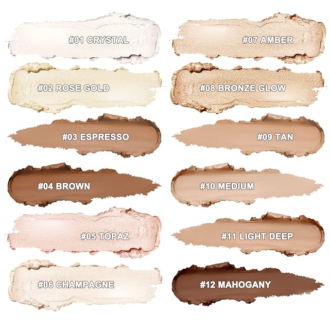 Face Cream Contour Stick Bronzer Stick Highlighter Stick Illuminator Makeup Glow Kit,Long Lasting Highly Piamented Skin Brighten Shadow Contour Bronzer Highlighter Powder Pen Pencil-F1