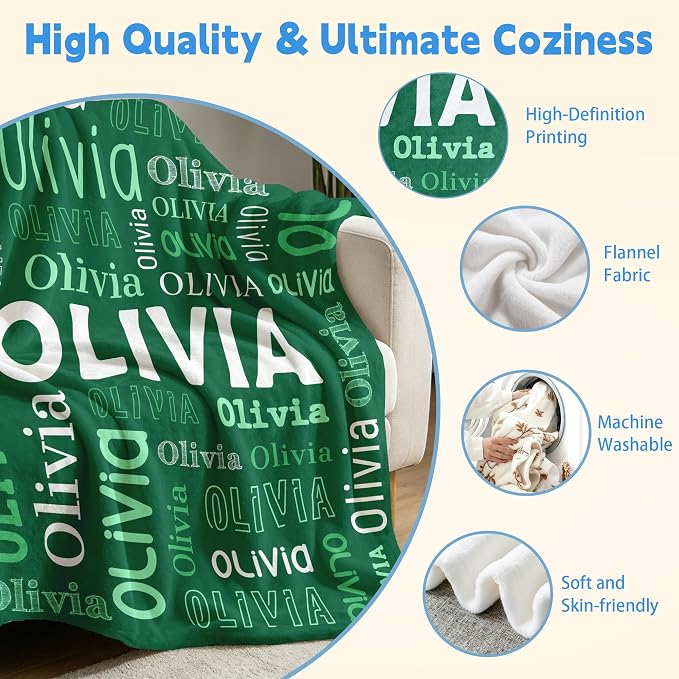 Custom Blanket with Name, Personalized Name Blankets for Teen Girls Boys Kids Baby, Customized Flannel Throw Blanket Gifts for Christmas Birthday - Printed in USA