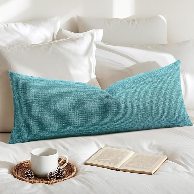 OTOSTAR Linen Throw Pillow Cover Set of 1 Decorative Long Lumbar Pillowcase Rectangle Cushion Cover 14x36 Inch for Home Decor Sofa Bedroom Car 35 x 90CM Turquoise