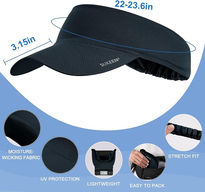 Sukeen Cooling Stretchy Sun Visor for Women Men UV Protection Cooling Hat | Lightweight quick-dry free size vizor with instant cooling, sports visor hat for golf, tennis, cycling, running, pickleball