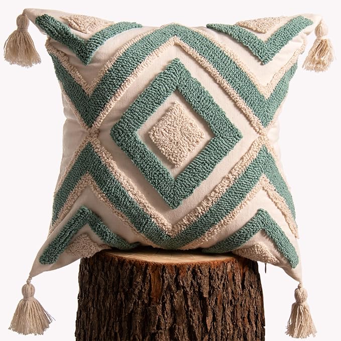 lifein 18x18 Pillow Covers-Throw Pillow Cover Tufted Boho Jacquard Pillow Covers Farmhouse Decorative Pillow Cover Pillow Cases for Gift Couch Sofa Bed Chair Living Room Home Decor