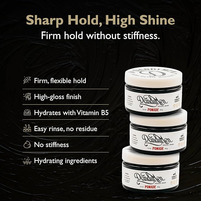 DandyMen Pomade – Strong Hold, High Shine, and Hydrating Formula with Pro-Vitamin B5 – Tobacco Vanilla Scent – 4 oz