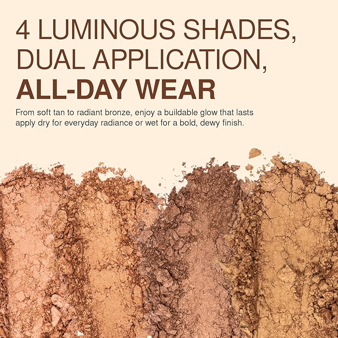 Palladio Baked Bronzer, Highly Pigmented and Easy to Blend, Shimmery Bronzed Glow, Use Dry or Wet, Lasts all day long, Provides Rich Tanning Color Finish, Powder Compact, Atlantic Tan