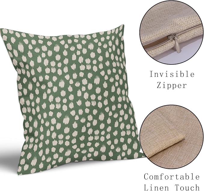 Sage Green Cream Dots Pillow Covers 16x16 Set of 2 Boho Design Polka Dot Throw Pillows Modern Trendy Print Outdoor Decorative Pillowcase Square Linen Cushion Cases Decor for Sofa Couch Bed