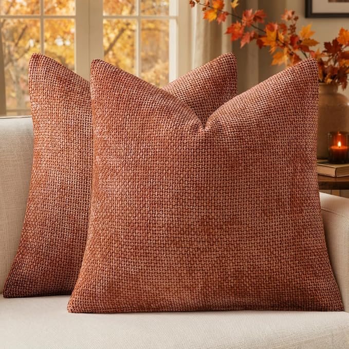 MIULEE Fall Decorative Rust Couch Throw Pillow Covers 20x20 Inch 2 Pack | Modern Boho Accent, Soft Chenille Pillow Covers, Farmhouse Cushion Cases for Home Decor Bed Sofa Living Room