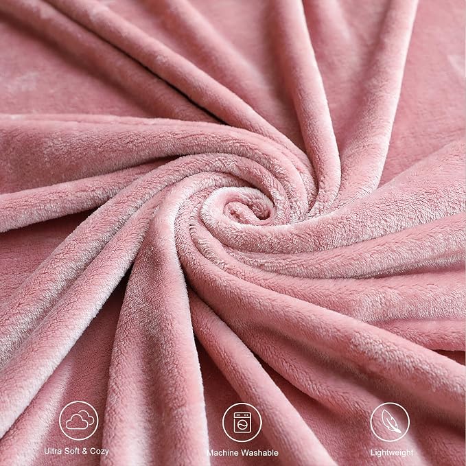 TASTHROW Pink Throw Blanket 50x60 Inches | Soft Plush Cozy Fleece Flannel Throw Blanket, Lightweight Warm Throws for Bed, Couch, Bedroom and Living Room, All Seasons