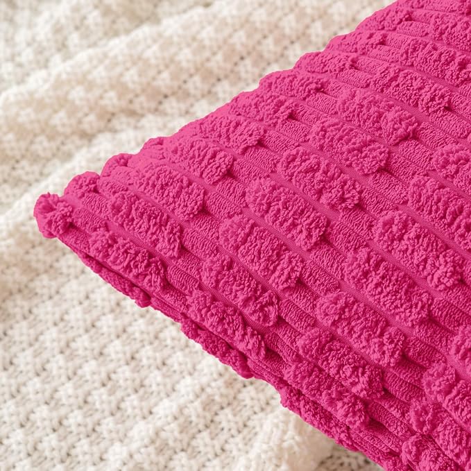 MIULEE Corduroy Decorative Throw Pillow Covers 18x18 Hot Pink Pack of 2 | Soft Boho Striped Pillow Covers Modern Farmhouse Home Decor For Sofa Living Room Couch Bed
