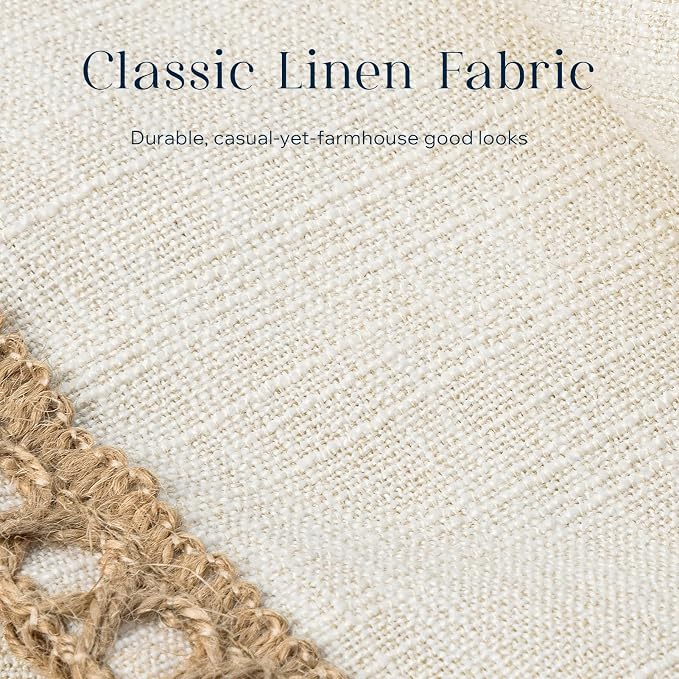 Phantoscope Pack of 2 Farmhouse Modern Spring Decorative Throw Pillow Covers Burlap Linen Trimmed Outdoor Pillows Tailored Edges Off White 18 x 18 inches, 45 x 45 cm