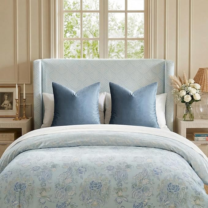 GIGIZAZA Stone Blue Velvet Throw Pillow Covers 24x24 Pack of 2 | Decorative Pillows for Couch Sofa,280gsm Soft Textured Fabric,Modern Square Pillowcases,Luxury Cushion Covers