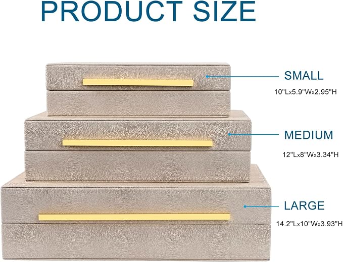 Ivory Shagreen Box Set Of 3 Faux Leather Decorative Boxes, Large Modern Nesting Storage Decorative Boxes with Lids for Home Decor Stacking jewelry Box Organizer