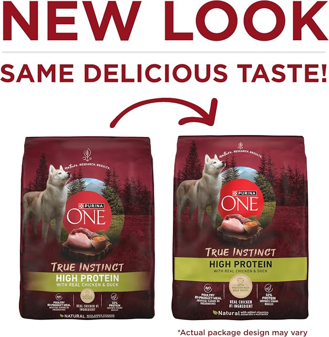 Purina ONE True Instinct High Protein Dog Food, Chicken & Duck, 27.5 lb Bag | Dry dog food, with 32% protein for strong muscles, natural with added vitamins, minerals and nutrients