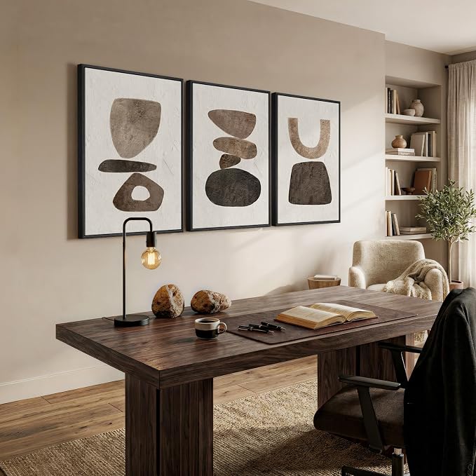 Large Framed Neutral Abstract Canvas Wall Art for Living Room, 3 Piece Wabi-Sabi Minimalist Modern Prints Paintings Artwork for Walls, Pictures Wall Decor for Bedroom, Office, Dining Room 24x36 In