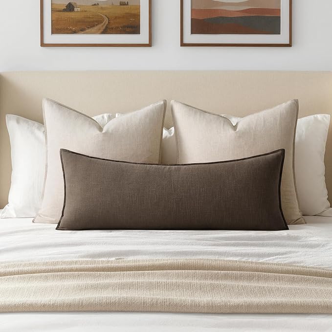 MIULEE Decorative Linen Lumbar Pillow Cover 14x36 Inch Dark Coffee | Fall Autumn Boho Farmhouse Couch Long Throw Pillow for Bed, Pack of 1 Accent Modern Pillowcase, Sofa Livingroom Home Decor
