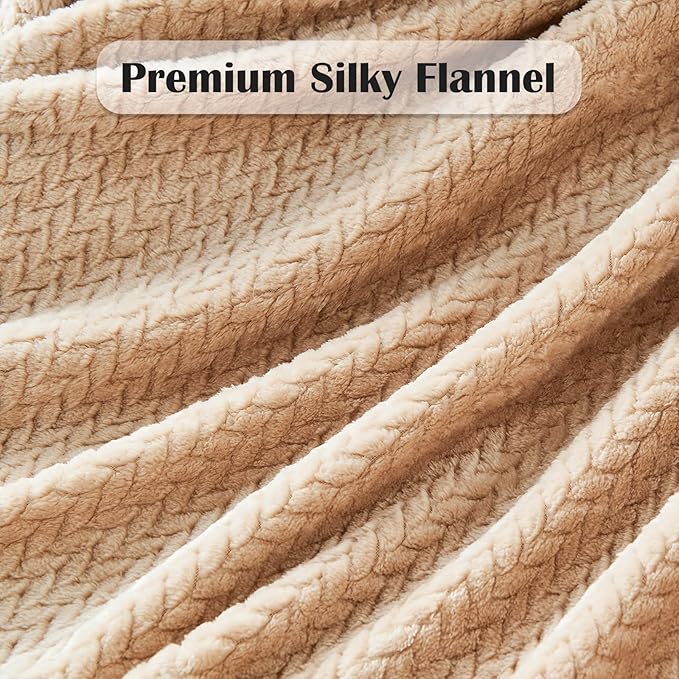 NEWCOSPLAY Fleece Leaves Pattern Queen Blanket, Brown, 90"x90" | Super Soft Throw Blanket, Lightweight Cozy Bed Sofa Blanket, Premium Silky Flannel Fleece, Travel Blanket for All Season Use