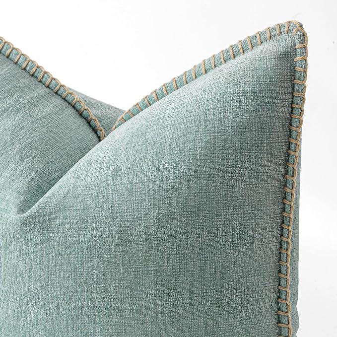 MIULEE Decorative Couch Throw Pillow Covers 18x18 Inch Coastal Light Blue | 2 Pack, Farmhouse Pillow Covers with Stitched Edge, Soft Chenille Cushion Cases, for Sofa Bed Living Room Home Decor