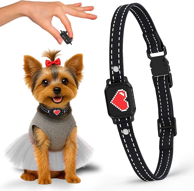 Bark Collar for Small Dogs 5-15 lbs with Magnetic Charging – No Shock, 3 Beep & Vibration Modes, 5 Sensitivity Levels – Humane Stop Anti-Barking Device – Dog Training Bark Collar (Black/Red Heart)