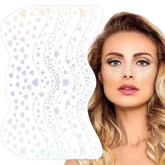 Glitter Freckles Face Tattoo, 6 Sheets Silver Face Glitter Temporary Tattoo Stickers, Sparkle Freckles Metallic Face Gems, Glitter Face Makeup Speckles Fake Tattoo for Women and Girls (silver)