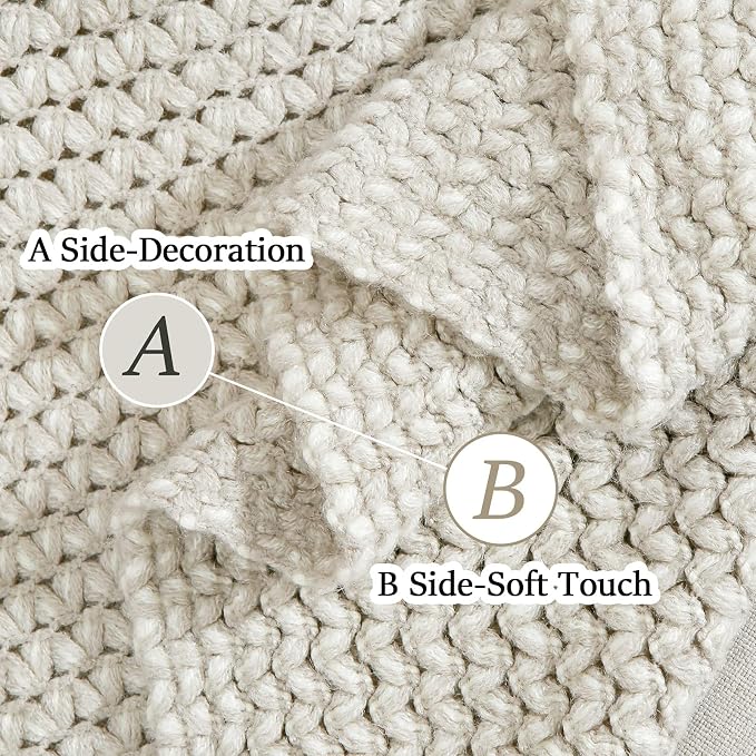 Blagic Wheat Textured Knit Throw Blanket for Couch,Grey and White,50"x60" | Soft Farmhouse Boho Throw Blanket with Tassels,Decorative for Living Room,Gifts for Adults,All Season Use