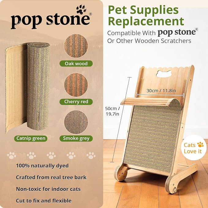 Natural Cork Cat Scratcher Mat with No Pre-Applied Adhesive, Bonus Hook-Loop Tape Included. Replacement for Cat Post, Scratcher, Ramp, Cat Whell and Pet Supplies. (Catnip Green, 39.4 x 11.8 Inch)