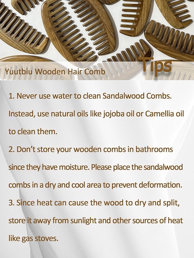 Yuutbiu Wide Tooth Green Sandalwood Detangler Comb - Wooden Hair Comb for Natural Hair, Curly/Thick Hair Knot Remover (No Handle, Scented Wood)