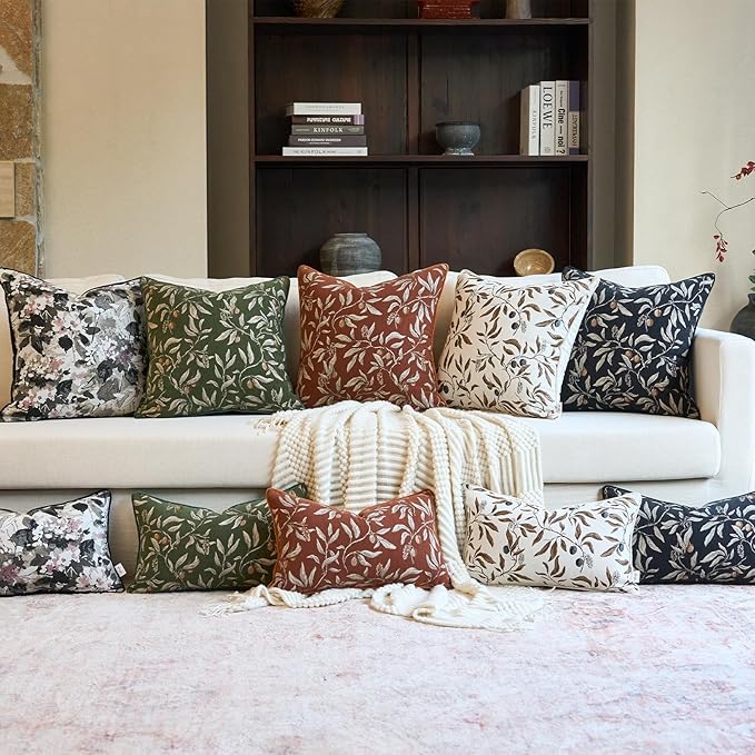 Alerfa Orange Floral Throw Pillow Cover 12 x 20 Inch Rectange Luxury Decorative Lumbar Pillow Cover for Couch Living Room Bedroom