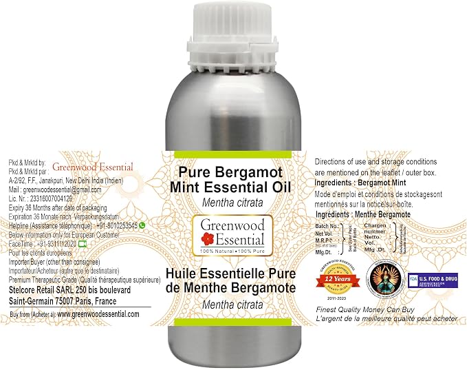 Greenwood Essential Pure Bergamot Mint Essential Oil (Mentha citrata) Steam Distilled 1250ml (42.2 oz)