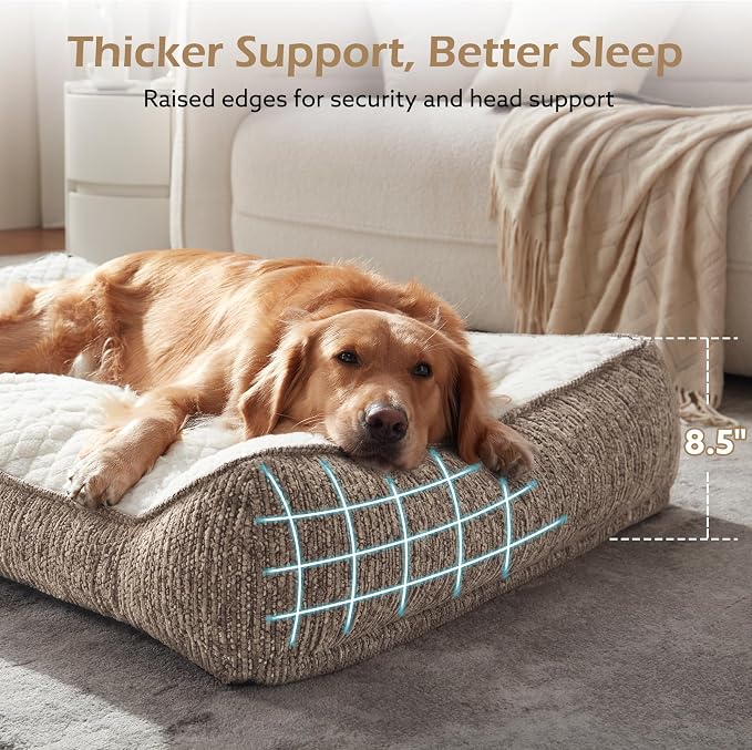 JOEJOY XL Orthopedic Dog Beds Large Size Dog, Extra Thick Big Dog Couch Bed | 42" Ultra Soft Supportive Pet Bed Sofa for Large Dogs, Beige