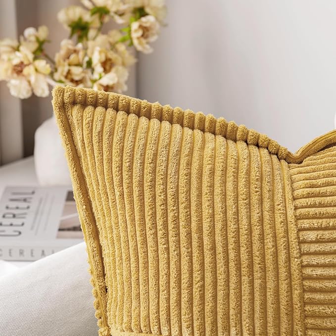 MIULEE Decorative Throw Pillow Covers for Couch 18x18 Inch Gold 2 Pack | Boho Broadside Striped Patchwork Pillow Covers, Soft Corduroy Cushion Cases, For Sofa Bed Livingroom Home Decor