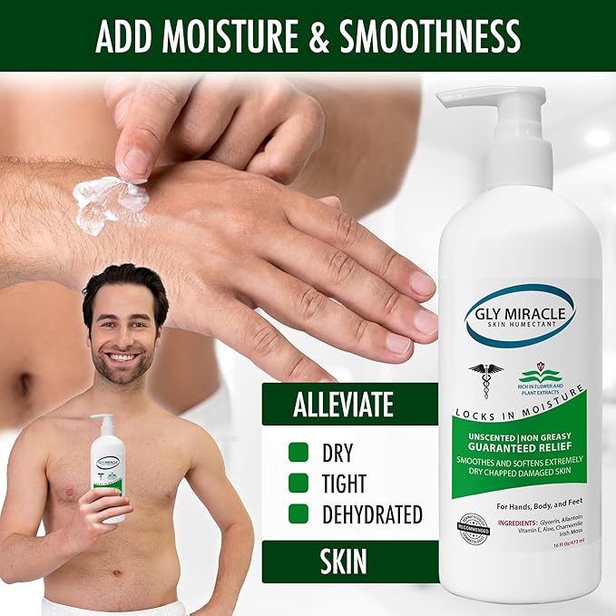 GLY MIRACLE Moisturizing Body Cream Lotion, 16 ounce - Non-Greasy Skin Humectant for Extremely Dry Skin, Hands, Body, and Feet, Fragrance-Free with Pure Glycerin for Nourishing Hydration.