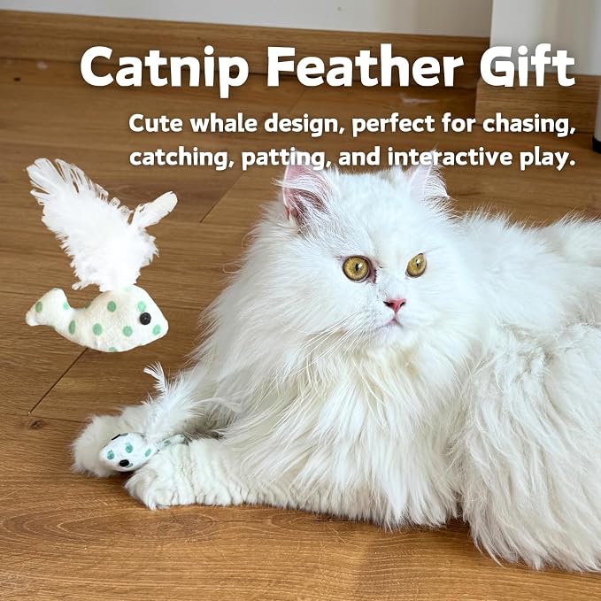 CECE PAW 12 Pack Natural Catnip Pouches for Cat Toys, Non-Woven Fabric Cat nip Refills, Gift Packaging with Catnip Tea Bags and Feather Whale Toy