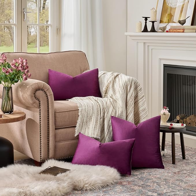 GIGIZAZA Velvet Pillow Covers 12x20 Decorative Pillows Pack of 2 Purple | Throw Pillows for Couch Sofa,280gsm Soft Textured Fabric,Luxury Modern Lumbar Pillowcases,Home Decor Cushion Covers