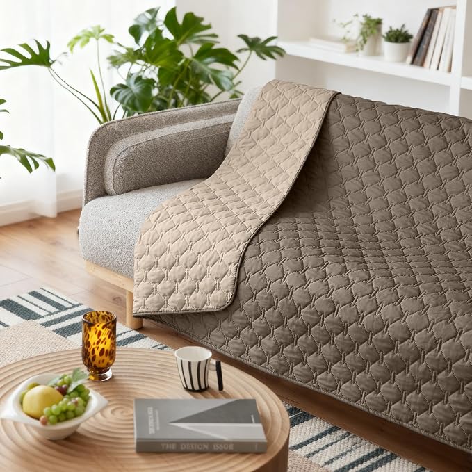 gogobunny Waterproof Dog Blankets for Large Dogs, Pet Bed Cover Breathable | Washable Pee Pads, Quilted Throw Blanket, Furniture Protector for Couch Sofa Bed Car, 82x82 Inch Dark/Light Walnut