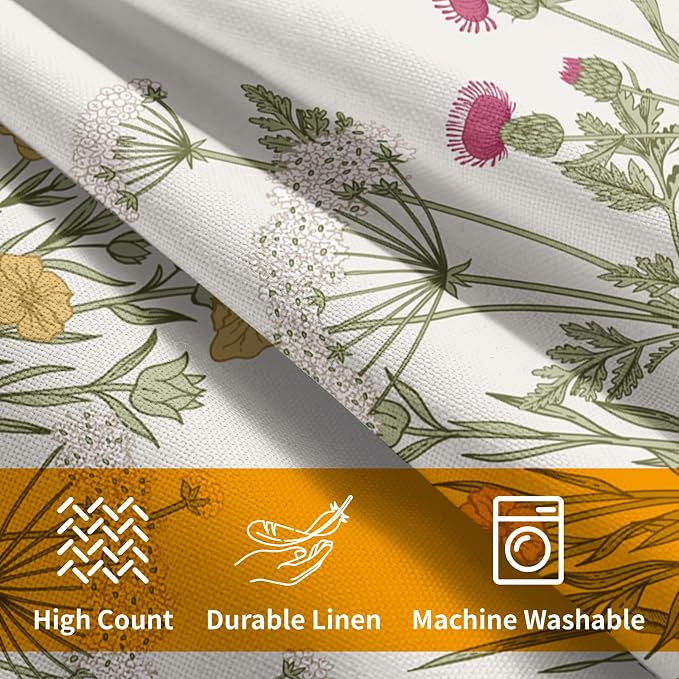 Kawani Wild Flower Throw Pillow Covers 20x20 in, Set of 2 Colorful Spring Herbs Floral Leaves Outdoor Decorative Pillow Cases Cotton Linen Cushion Cover for Couch Bed Sofa Home Decor Gift