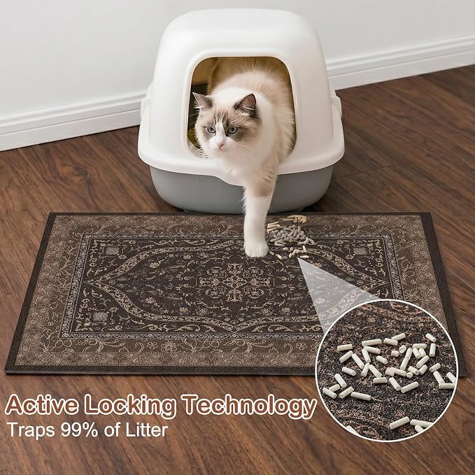 Glittme Cat Litter Mat, 24"x15" Non-Slip Washable Trapping Mat for Cats | Litter Trapping Mat With Thick PVC Coil To Catch Scatter, Soft On Paws And Waterproof Bottom To Protect Floors