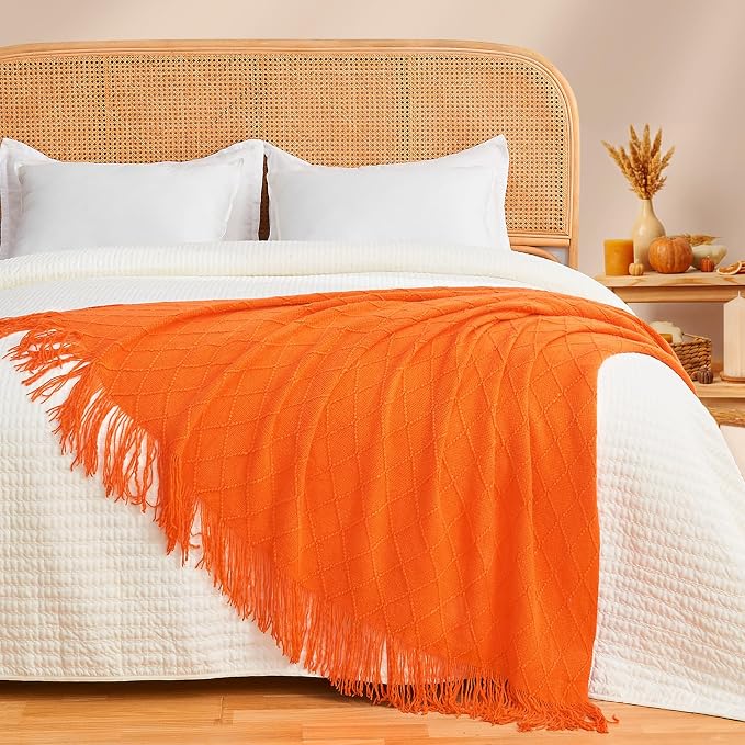 inhand Burnt Orange Knitted Throw Blanket for Couch and Bed, 50"x60" | Fall Halloween Decor, Soft Living Room Home Decor Knitted, Outdoor Lightweight Autumn, Farmhouse Warm Fall Decoration Indoor