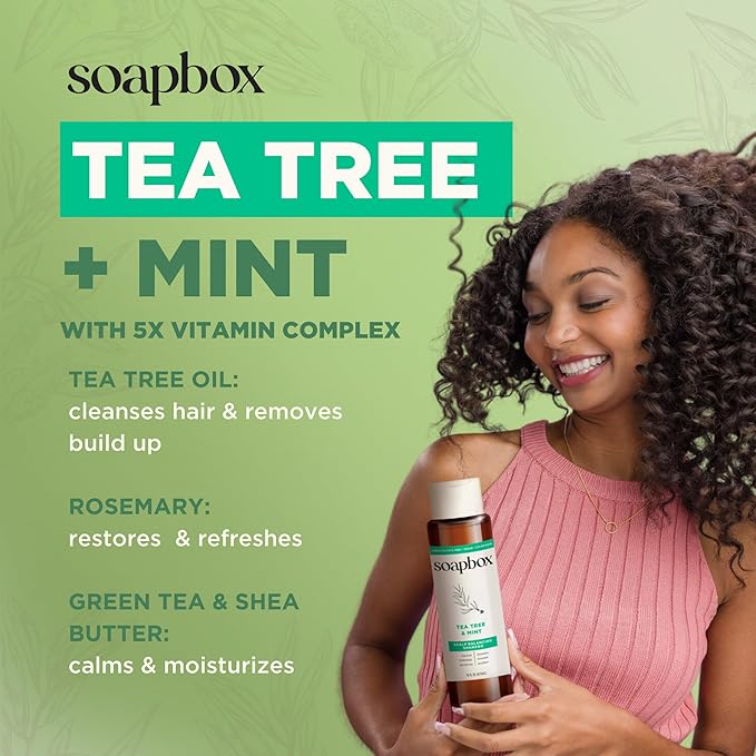 Soapbox Tea Tree & Mint Conditioner, Harsh Sulfate Free, Paraben Free, Silicone Free, Color Safe, and Vegan Hair Conditioner (33.8 Ounces)