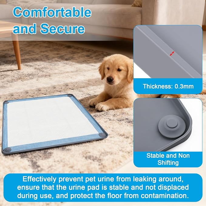 Catcan 24x24In Dog Pee Pad Holder with 40 Disposable Training Pads | Puppy Pad Holder Tray for Dog Training with 40P Disposable Urine Pads and 2 Hooks (Hangable)