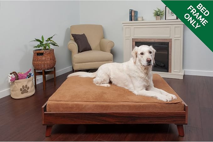 Furhaven Elevated Dog Bed Frame for 40" x 32" XL Dog Beds, Easy Assembly - Mid-Century Modern Bed Frame - Walnut, Jumbo/XL