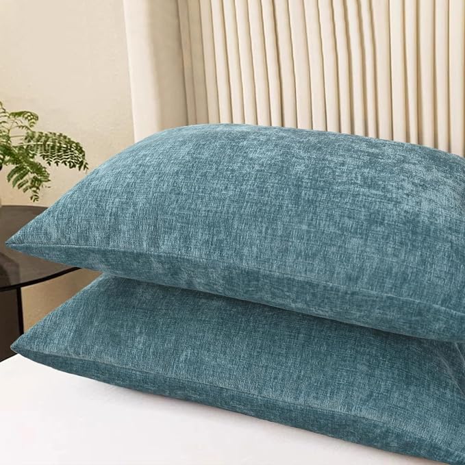 CaliTime Decorative Standard Throw Pillow Covers 26 X 20 Inches Smoke Blue | Pack of 2, Cozy Chenille Cushion Cases for Sofa Bed Living Room Farmhouse Home
