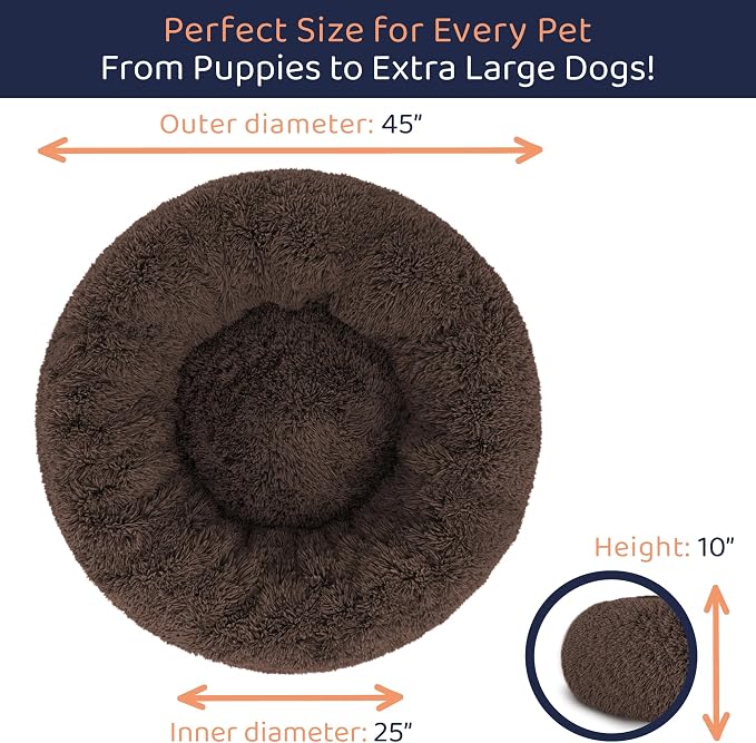 Donut Dog Bed - Premium Comfort for Anxiety Relief - Fluffy & Calming Design with Ultra-Plush Support | Cozy Round Dog Bed with Super Soft Circle Style (Coffee, X-Large)