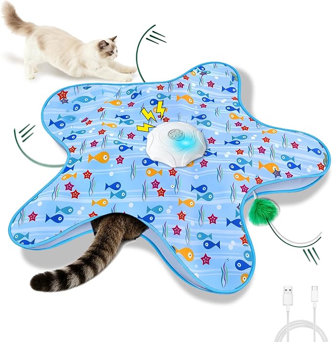 Motion Activated Interactive Cat Toy, Automatic Hide and Seek with Moving Feather, Animal Chirps, 3 Modes Auto Sleep, USB Rechargeable Enrichment Toy for Indoor Cats & Kittens