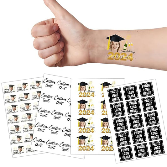Ubmpj Custom Temporary Tattoos Personalized Temporary Tattoos with Photo Face Name Text for Graduation Bachelorette Birthday Party Wedding Bride Groom