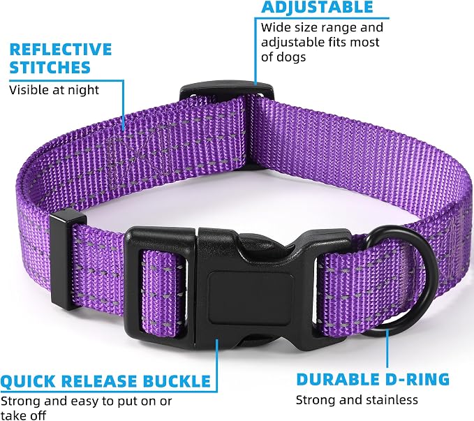 Mile High Life Reflective Dog Collar, Adjustable Lightweight Quick Release