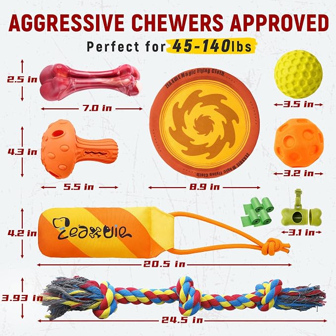 Zeaxuie 12-Pcs Variety Dog Toys for Aggressive Chewers, Medium & Large Dogs