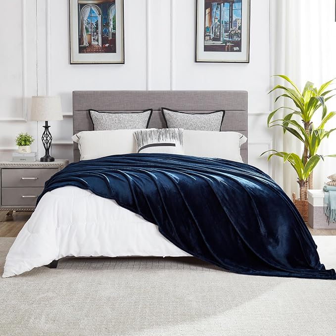 DREAMNINE Extra Large Soft Comfy Fluffy Fleece Bed Blanket Queen Size 90" x 90", Luxury Decorative Fuzzy Blanket for Women Girl, Big Cozy Shaggy Warm Flannel Blankets for Winter Autumn Pets, Navy Blue