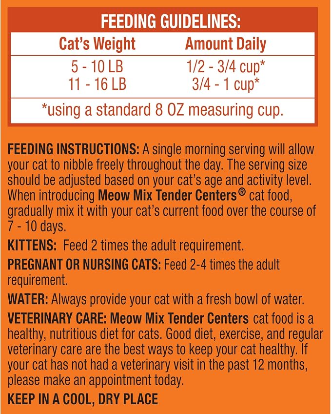 Meow Mix Tender Centers, Salmon & White Meat Chicken Flavors, 4 Bags | 3-lb bags, dry cat food with two texture kibble, meaty center surrounded by a crunchy outer layer