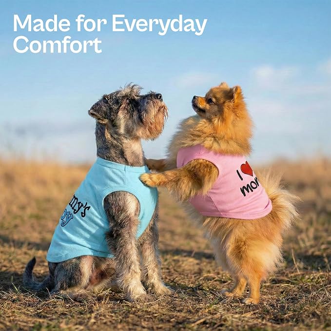 Parisian Pet 2 Pack Dog Shirts – 100% Cotton Shirts for Medium Dogs Boys – Sleeveless Mommy’s Love Dog Clothes – Breathable and Lightweight Pet Apparel - Stretchy Summer T Shirts for Dogs