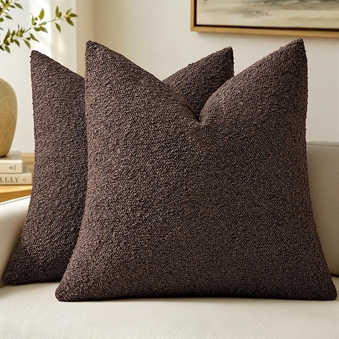 MIULEE 20x20 Decorative Lumbar Boucle Couch Pillow Covers Cocoa Brown | Set of 2 Textured Neutral Fall Autumn Throw Pillow Covers, Accent Solid Pillowcases, Sofa Living Room Home Decor
