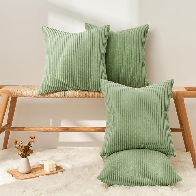 Topfinel Decorative Sage Green Throw Pillow Covers Cushion Cases, Set of 4 Soft Velvet Modern Double-Sided Designs Match for Home Decor, Pillow Inserts Not Included (18x18 inch)
